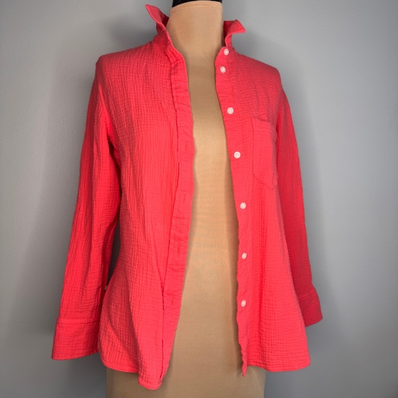 J.Crew 100% Cotton Classic Buttondown Coral Shirt Cuff Blouse Top 2 Cuffs Travel - Picture 2 of 16